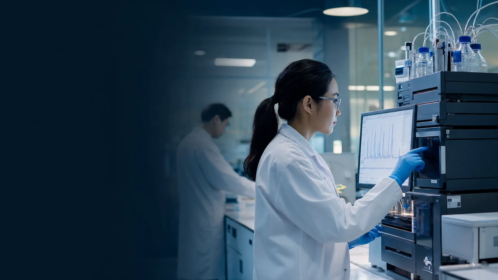 Scientists working in an analytical laboratory